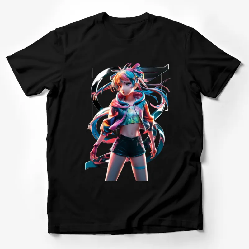 Colorful Anime Girl T-Shirt, Vibrant Character Art Tee, Stylish Manga Graphic Shirt, Unique Gift for Anime Fans Male T-Shirt