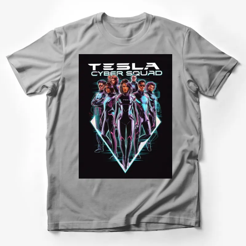 Tesla Squad Cyber Team T-Shirt, Neon Art, Sci-Fi Fans Apparel, Futuristic Graphic Tee, Unisex Clothing Male T-Shirt