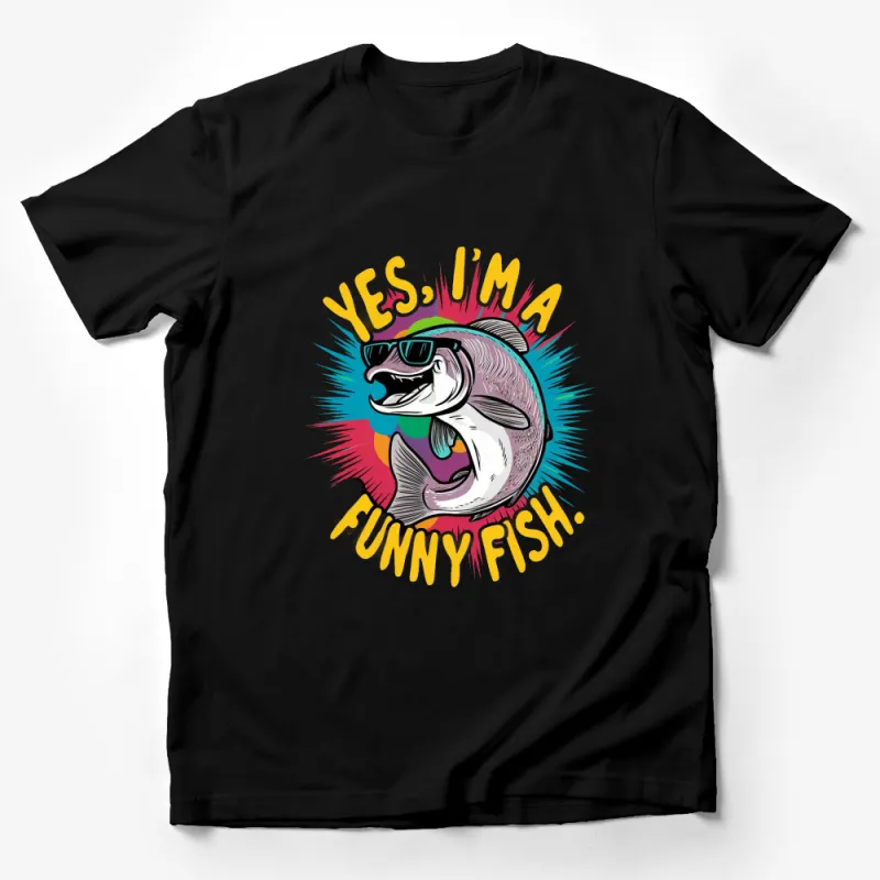 Funny Fish T-Shirt with Sunglasses, Colorful Yes I'm a Funny Fish Graphic Tee, Unisex Male T-Shirt