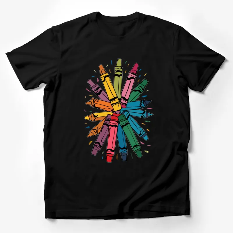 Colorful Crayon Explosion Graphic T-Shirt, Creative Artist Inspired Tee, Unisex Male T-Shirt