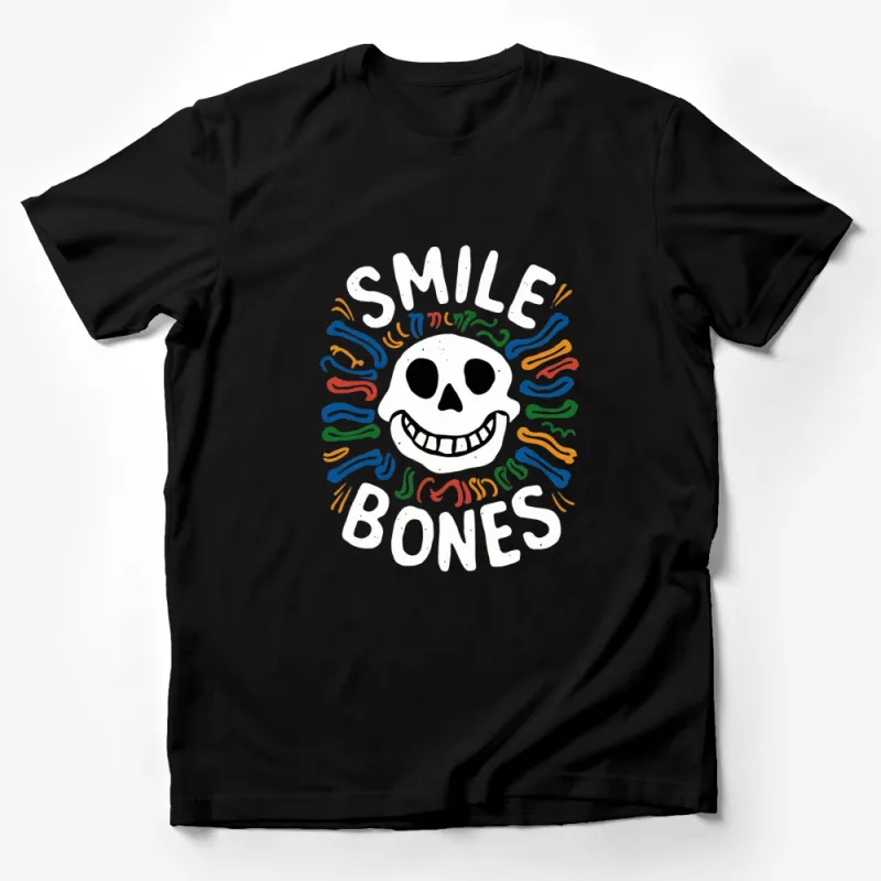 Smile Bones Skull T-Shirt, Colorful Skull Graphic Tee, Unique Illustration, Unisex Shirt Male T-Shirt