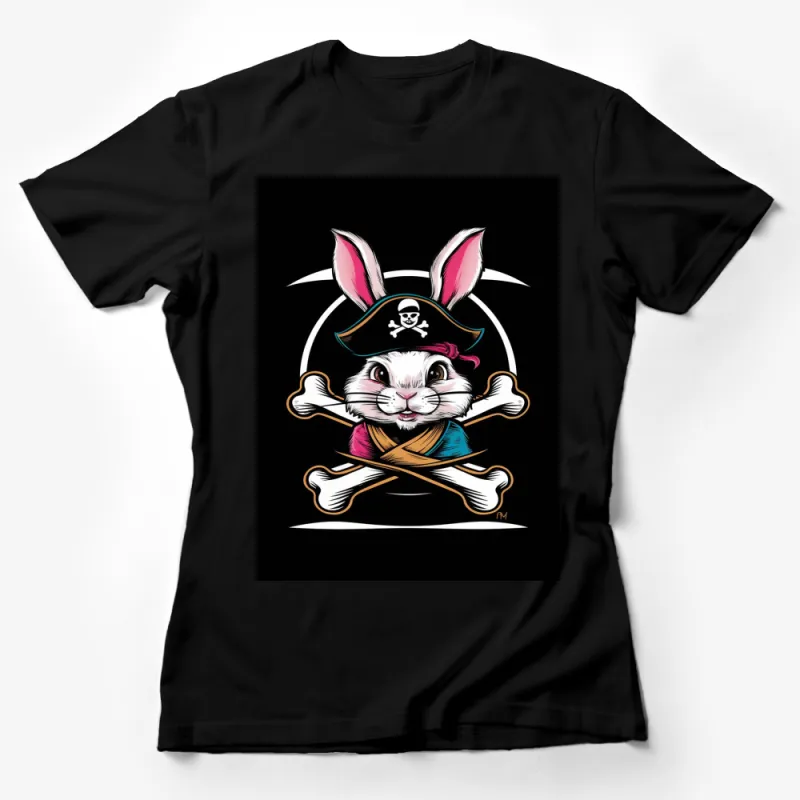 Pirate Bunny T-Shirt, Cute Rabbit Skull Crossbones Kids and Adult Tee Female T-Shirt