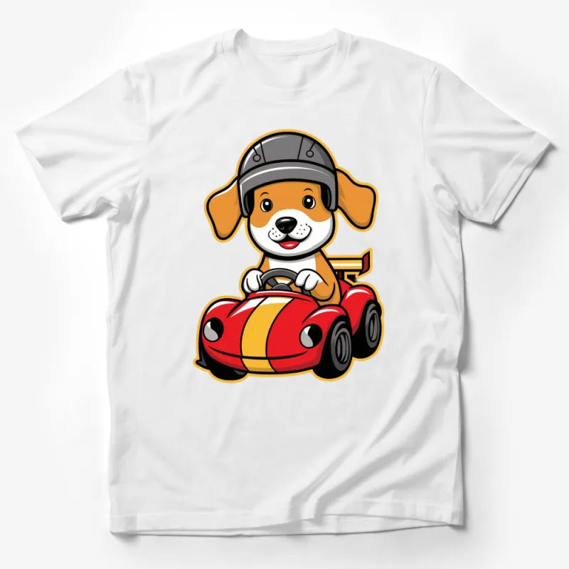 Kids Cartoon Dog Driving Car T-Shirt, Cute Puppy Driver Graphic Tee, Fun Animal Children's Apparel Male T-Shirt