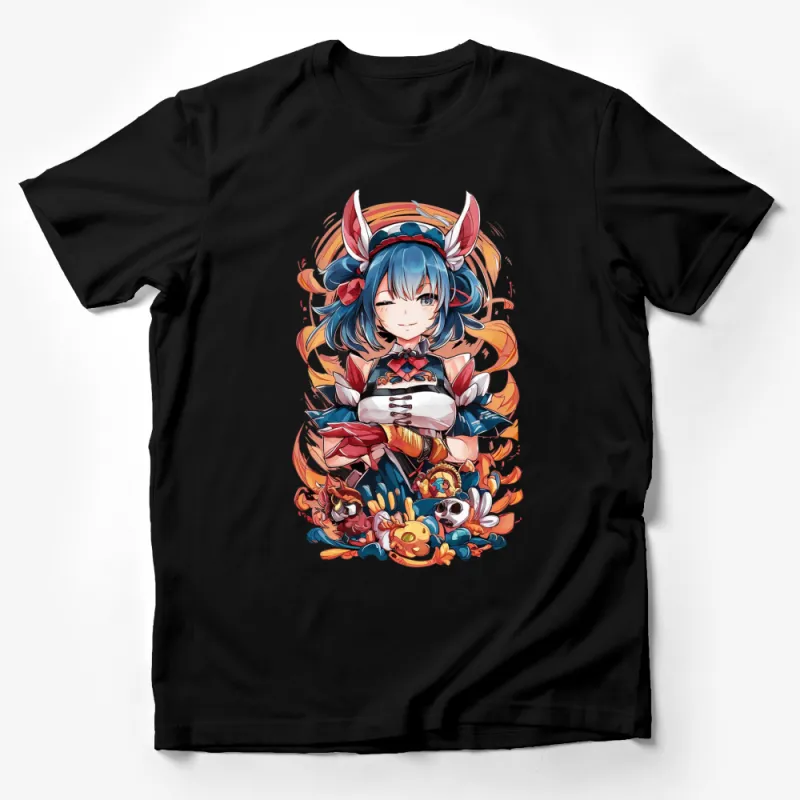 Anime Dragon Girl T-Shirt, Colorful Fantasy Art Tee, Vibrant Character Design, Stylish Graphic Shirt Male T-Shirt