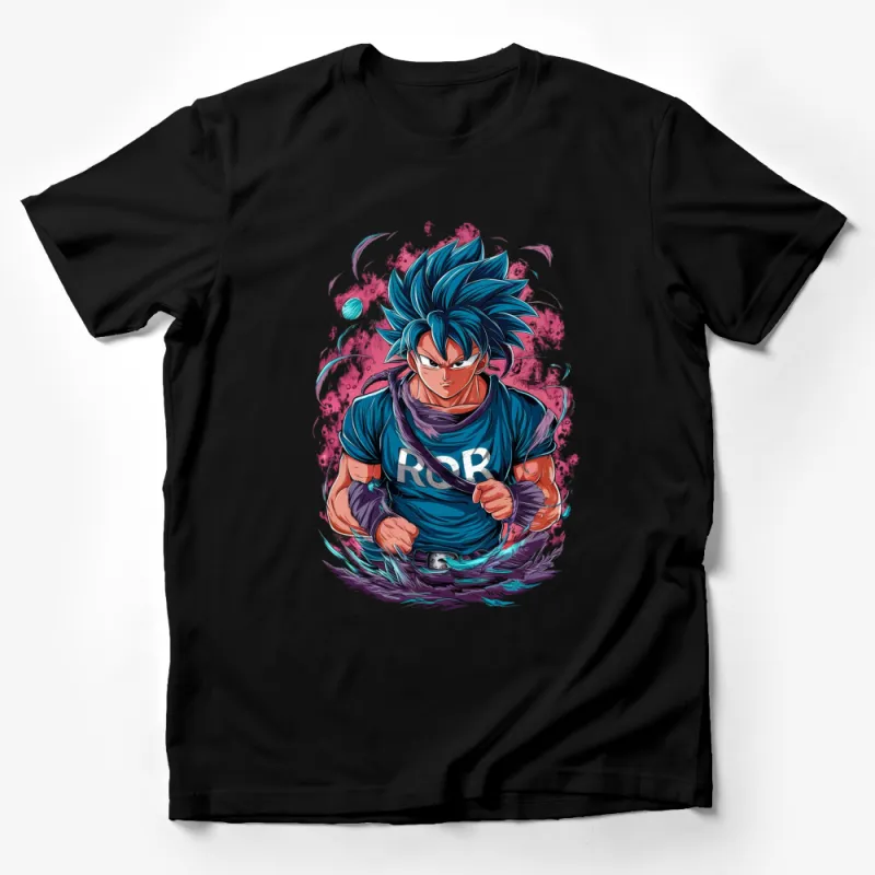 Anime Inspired Blue Saiyan Character Graphic T-Shirt, Cool Vibrant Warrior Tee, Gift for Anime Fans Male T-Shirt