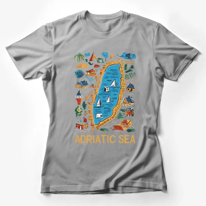 Colorful Adriatic Sea Map Illustration Unisex T-Shirt, Travel Inspired Graphic Tee, Unique Coastal Design Female T-Shirt