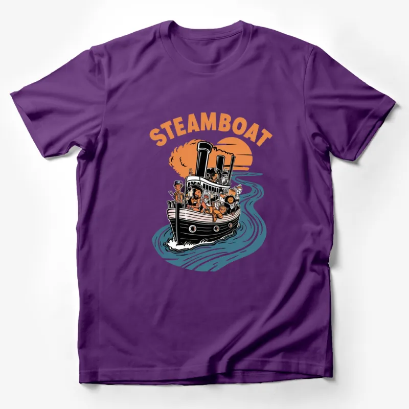 Vintage Steamboat Graphic T-Shirt, Nautical Boat Print, Retro Style Tee, Unisex Adult Clothing Male T-Shirt