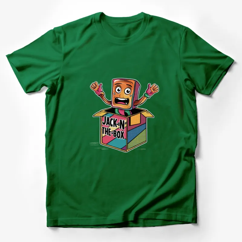 Colorful Jack-in-the-Box Cartoon T-Shirt, Retro Toy Design Tee, Unisex Graphic T-Shirt for All Ages Male T-Shirt