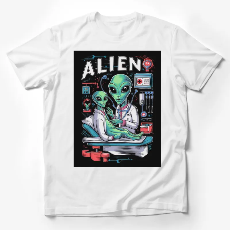 Alien Doctor Graphic T-Shirt, Cool Sci-fi Art Tee, Unique Extraterrestrial Design Shirt Male T-Shirt