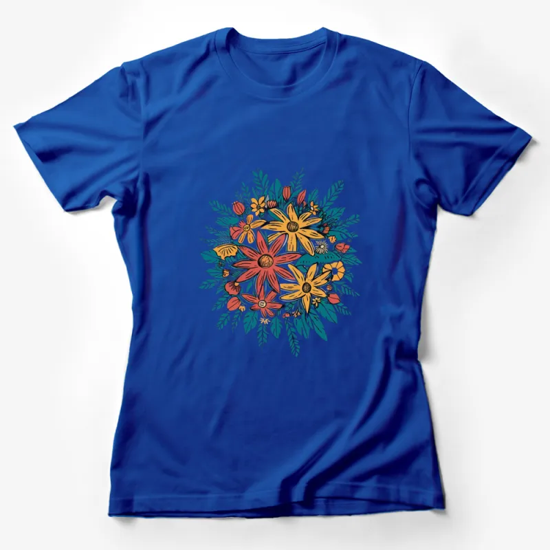 Floral Bouquet T-Shirt, Colorful Daisy and Leaves Design, Unisex Graphic Tee, Casual Wear Female T-Shirt