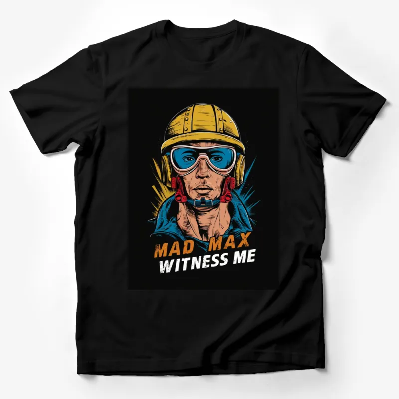 Mad Max Inspired Witness Me Motorcycle Helmet Cool Graphic T-Shirt, Movie Fan Art Tee, Unique Design Top Male T-Shirt