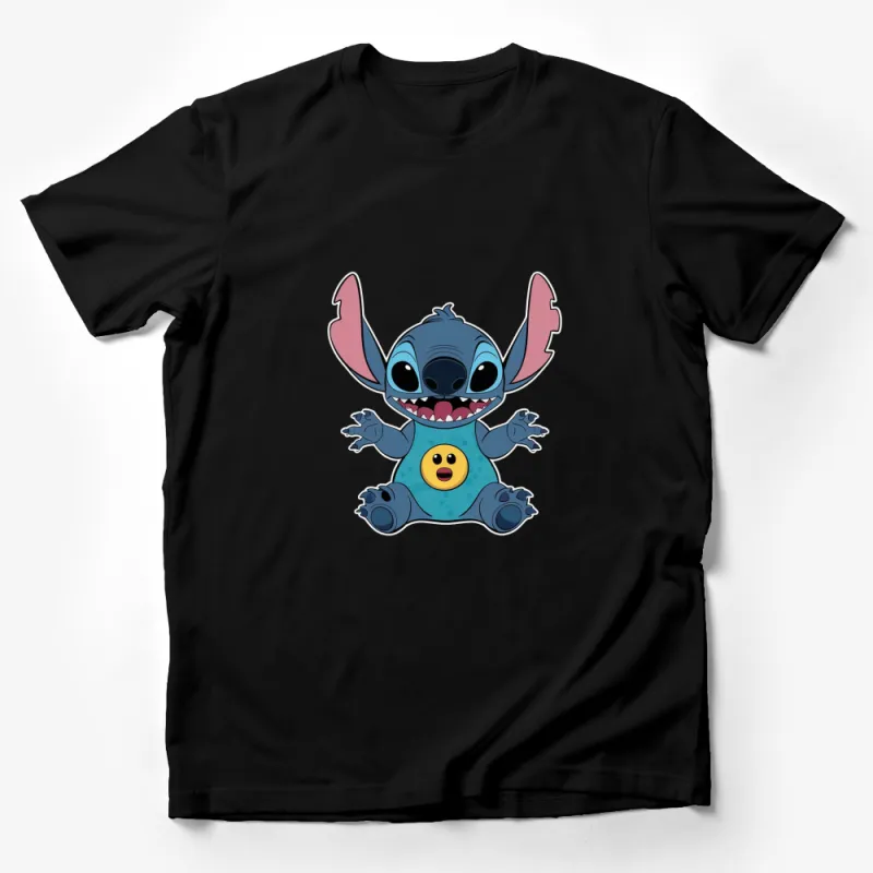 Cute Blue Alien Cartoon Character T-Shirt, Funny Stitch Kids Tee, Unisex Graphic Shirt for All Ages Male T-Shirt