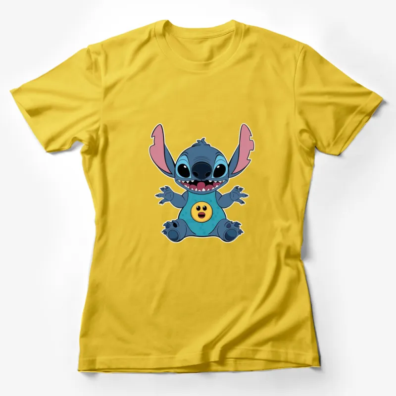 Cute Blue Alien Cartoon Character T-Shirt, Funny Stitch Kids Tee, Unisex Graphic Shirt for All Ages Female T-Shirt