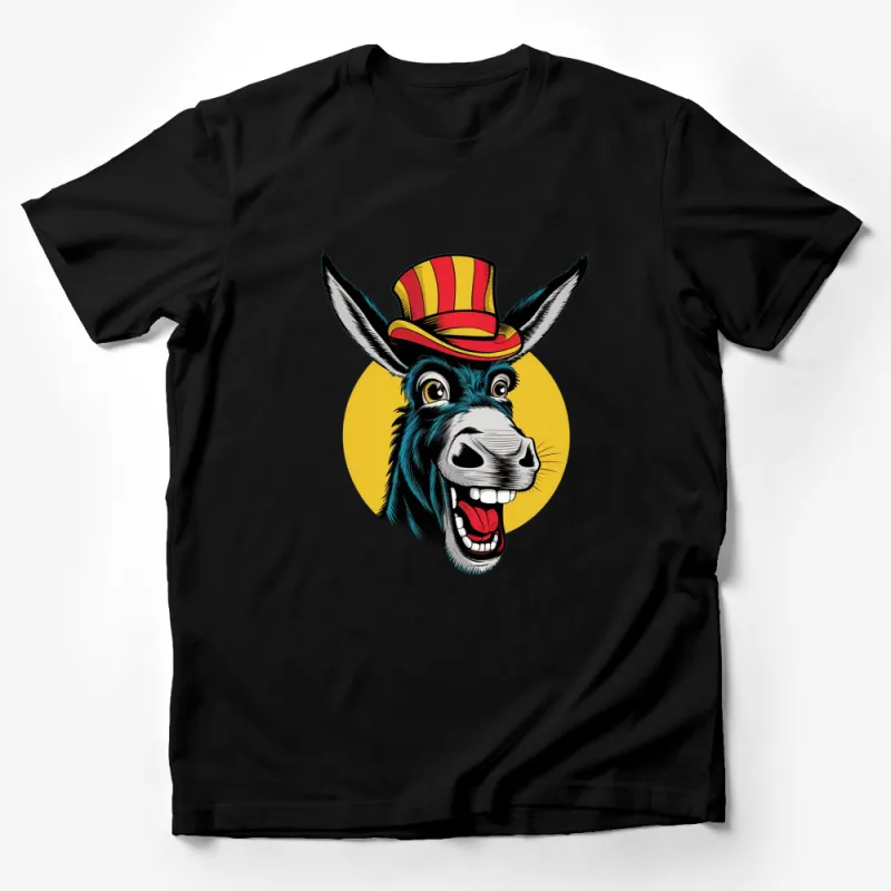 Quirky Donkey Graphic T-Shirt, Colorful Donkey with Hat, Fun Animal Shirt, Unique Art Tee, All Sizes Male T-Shirt