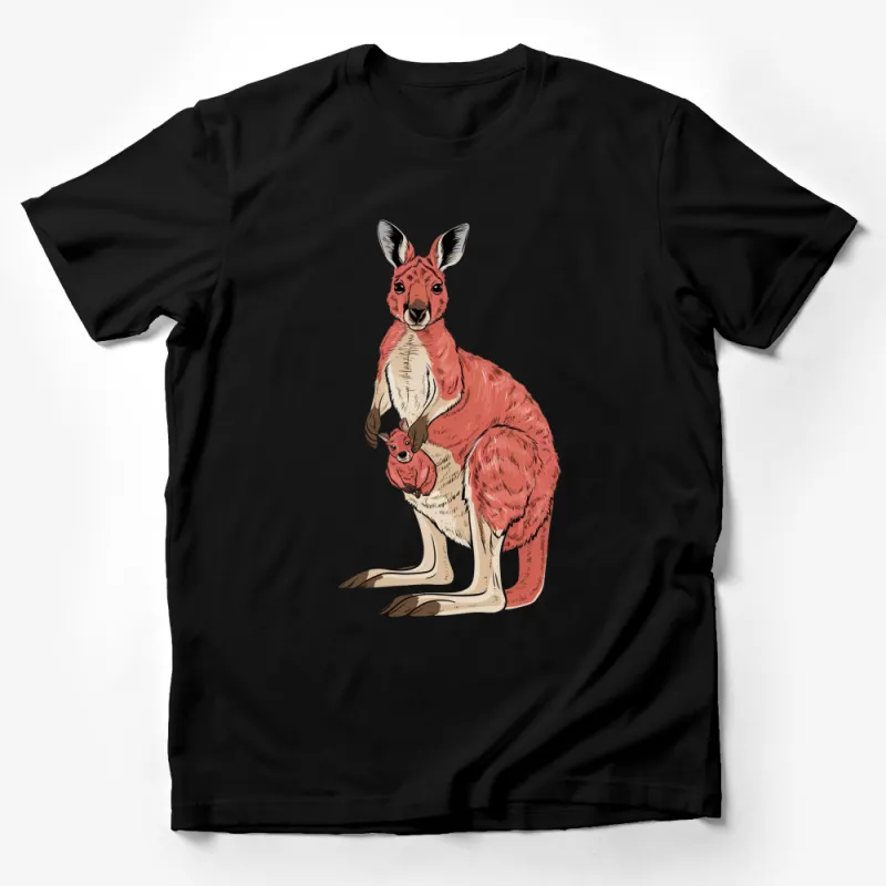 Kangaroo and Joey T-Shirt, Cute Australian Wildlife Illustration Tee, Unisex Adult Clothing Male T-Shirt