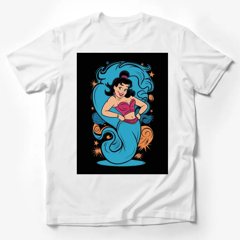 Vintage Cartoon Genie Girl T-Shirt, Whimsical Character Tee, Fun and Magical, Unique Gift Idea Male T-Shirt