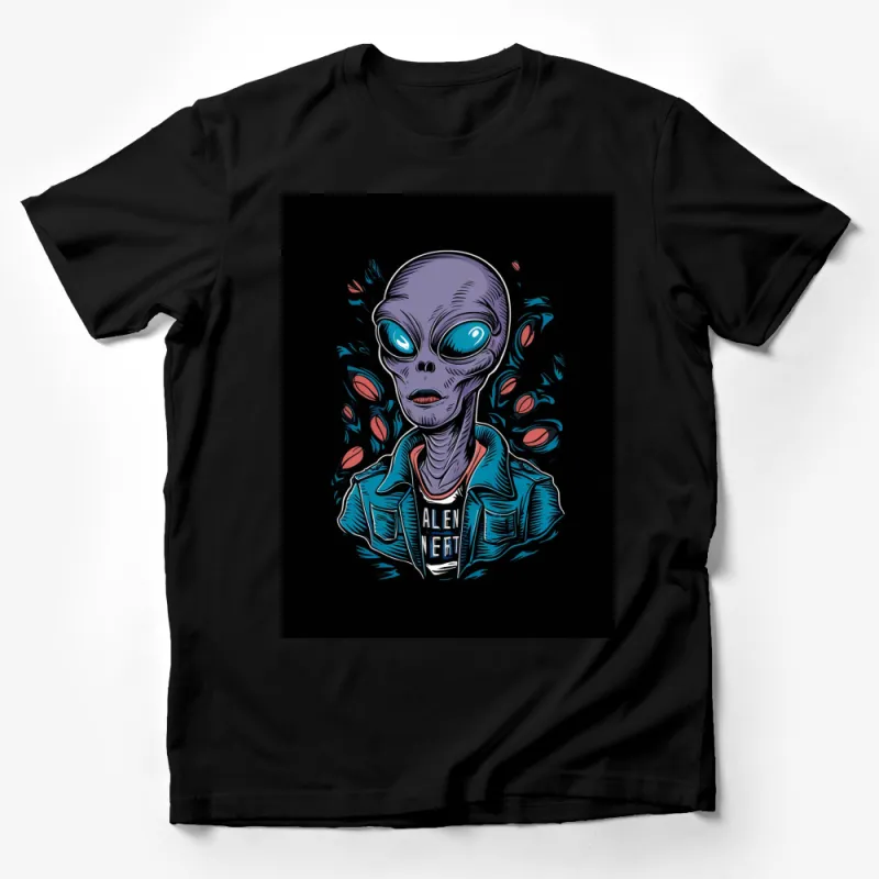 Alien Enthusiast T-Shirt - Unique Extraterrestrial Design with Denim Jacket Graphic Male T-Shirt