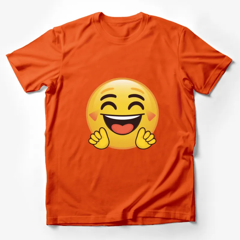 Laughing Emoji Graphic T-Shirt, Yellow Smiley Face with Hands, Unisex Casual Tee, Fun Emoticon Apparel, Gift for Friends Male T-Shirt