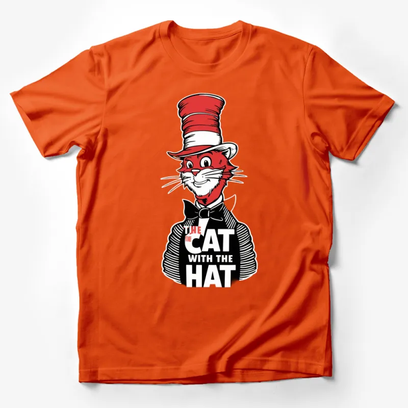 Cat in the Hat T-Shirt, Classic Literary Character Red Hat, Unisex Adult and Kids Sizes Male T-Shirt