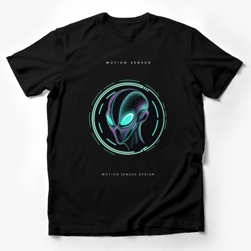 Alien Graphic T-Shirt, Neon Glow Cyber Alien Head Design, Unisex Sci-Fi Style Tee Male T-Shirt