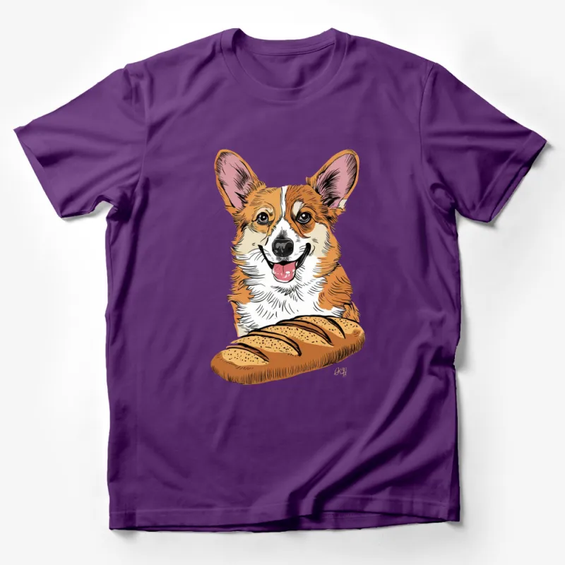 Corgi Dog T-Shirt with Smiling Corgi on a Bread Loaf, Cute Animal Graphic Tee, Unisex Casual Wear Male T-Shirt