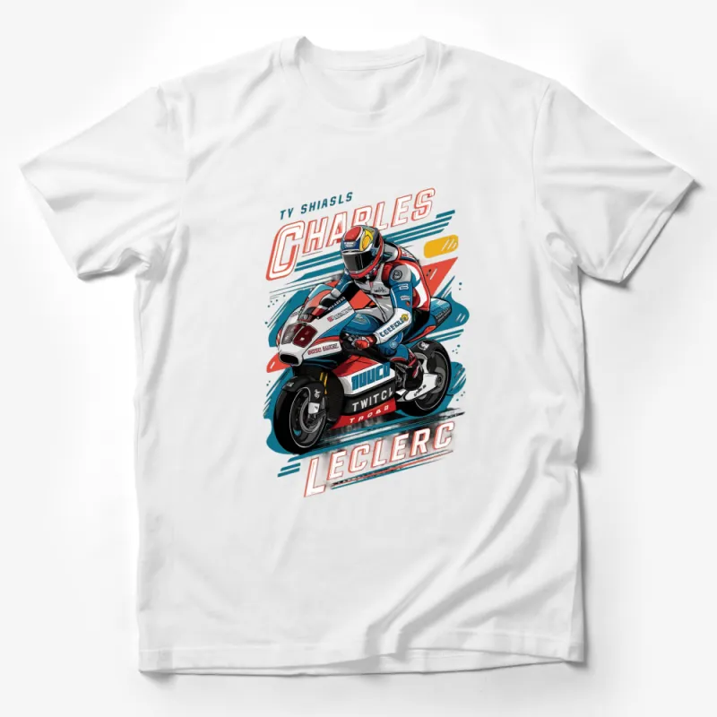 Charles Leclerc Racing Motorcycle Graphic T-Shirt, Motorsport Fan Apparel, Unique Rider Gift Male T-Shirt