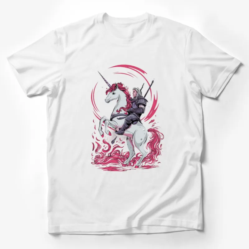 Fantasy Unicorn Warrior T-Shirt, Medieval Knight on Mythical Creature, Unique Graphic Tee, Gift for Fantasy Lovers Male T-Shirt