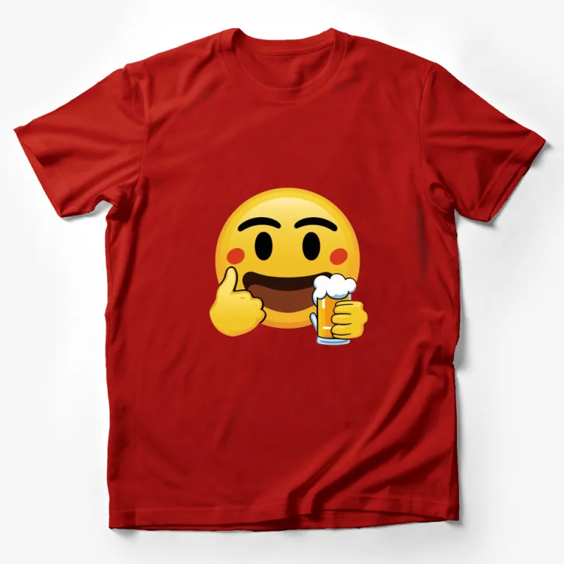 Emoji T-Shirt, Smiling Face with Beer Mug, Fun Party Tee, Unisex Graphic Shirt, Gift for Beer Lovers Male T-Shirt