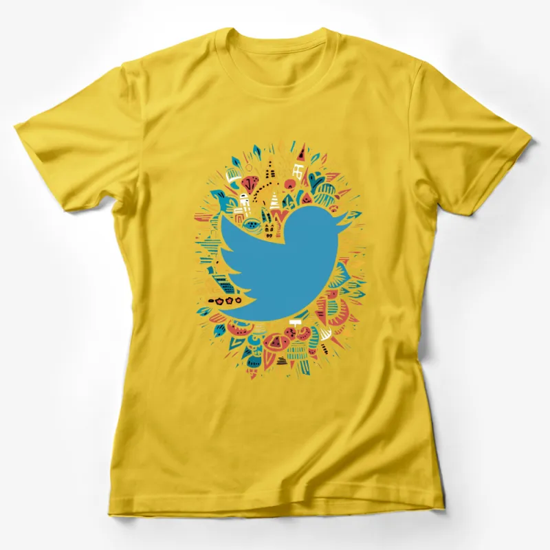 Colorful Abstract Art Twitter Bird T-Shirt, Eye-catching Unique Graphic Tee, Unisex Female T-Shirt