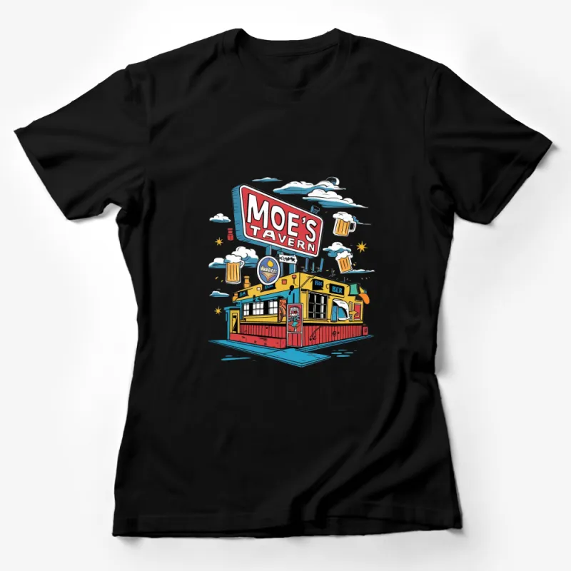 Vintage-Inspired Moe's Tavern Graphic Tee, Colorful Classic Cartoon Bar Design, Unisex T-Shirt Female T-Shirt