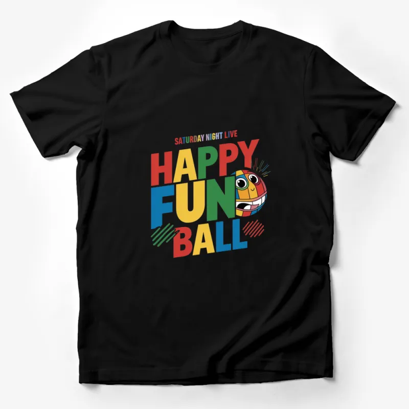 Saturday Night Live Happy Fun Ball T-Shirt, Colorful Retro Style Graphic Tee, Vintage Inspired Design Male T-Shirt