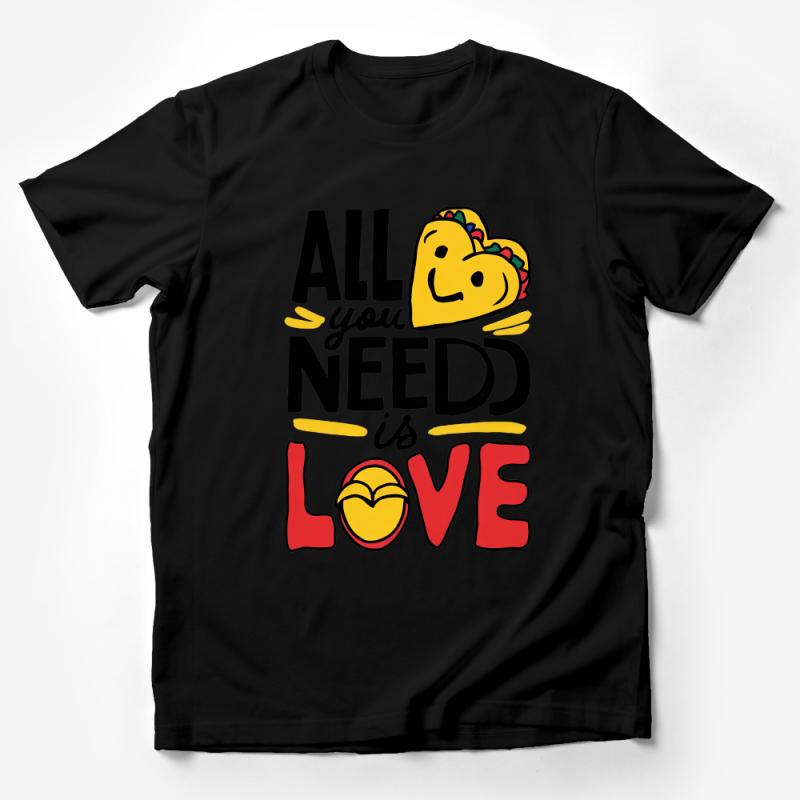 Colorful Love T-Shirt, Cute Taco and Lemon Graphic Tee, All You Need is Love Shirt, Unisex Casual Wear Male T-Shirt