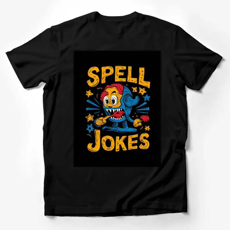 Funny Cartoon Monster Spell Jokes T-Shirt - Unique Graphic Tee for Comedy and Monster Fans Male T-Shirt