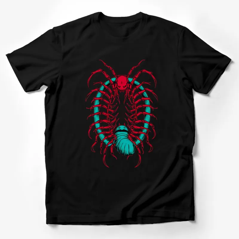 Red and Blue Centipede Art T-Shirt, Unique Insect Graphic Tee, Nature Inspired Clothing, Mens and Womens Sizes Available Male T-Shirt