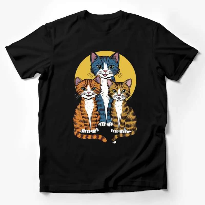 Colorful Cat Family T-Shirt, Cute Trio Kittens Graphic Tee, Animal Lover Gift, Unisex Adult Clothing Male T-Shirt