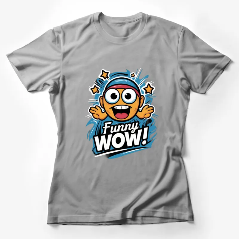 Funny Wow Comic Character T-Shirt, Vibrant Cartoon Graphic Tee, Star Pop Art Design, Unisex Adult Clothing Female T-Shirt