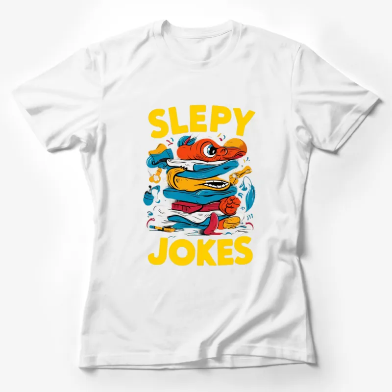 Sleepy Jokes Cartoon Fish Graphic T-Shirt, Colorful Funny Illustration Tee, Unisex Casual Outfit Female T-Shirt