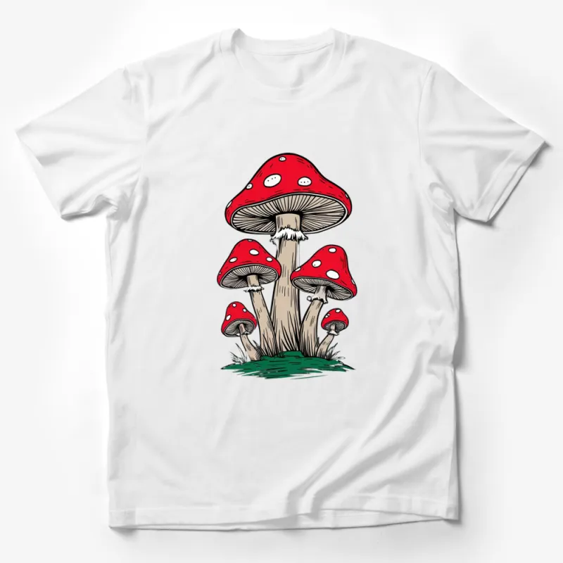 Red Mushroom Cluster Graphic T-Shirt, Nature Inspired Illustration Tee, Unisex Casual Wear Male T-Shirt