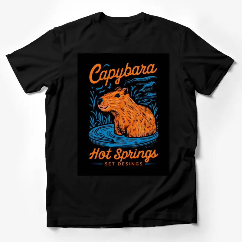 Capybara Hot Springs Graphic T-Shirt, Vintage Nature Inspired Tee, Unique Animal Design Top, Gift for Wildlife Lovers Male T-Shirt