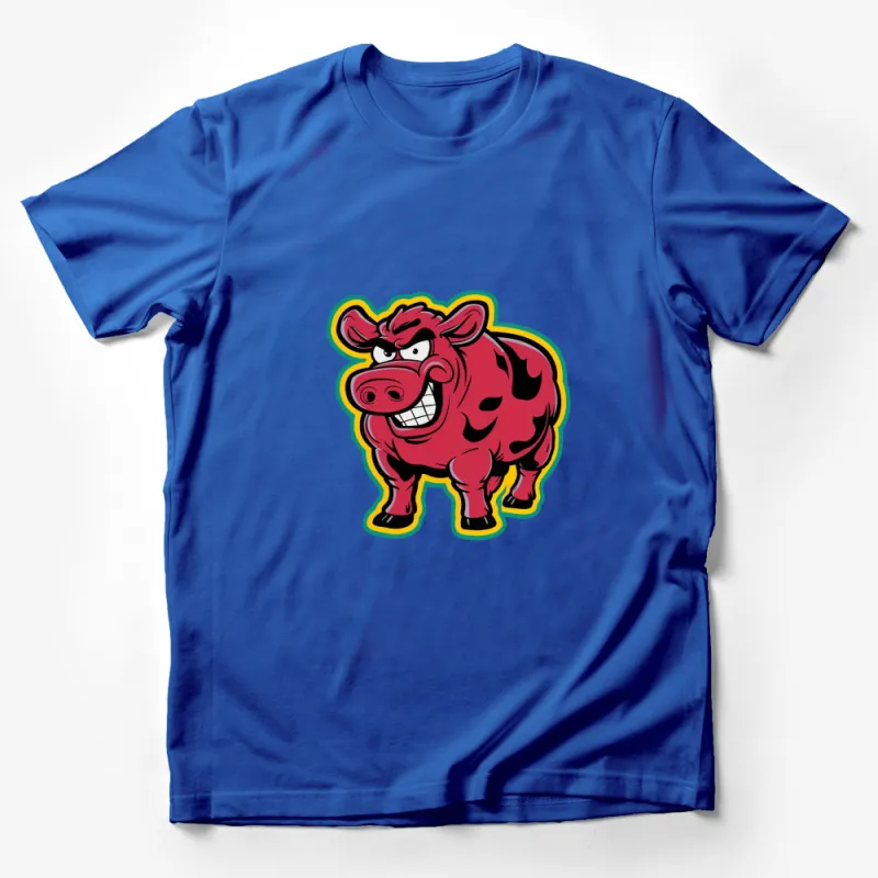 Cartoon Angry Pig Graphic T-Shirt, Bold Red and Yellow Design, Unisex Casual Wear Male T-Shirt