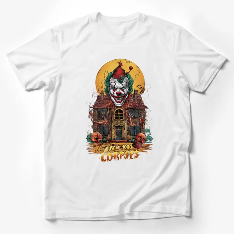 House of 1000 Corpses T-Shirt, Clown Horror Graphic Tee, Halloween Full Moon Design, Spooky Carnival Apparel Male T-Shirt