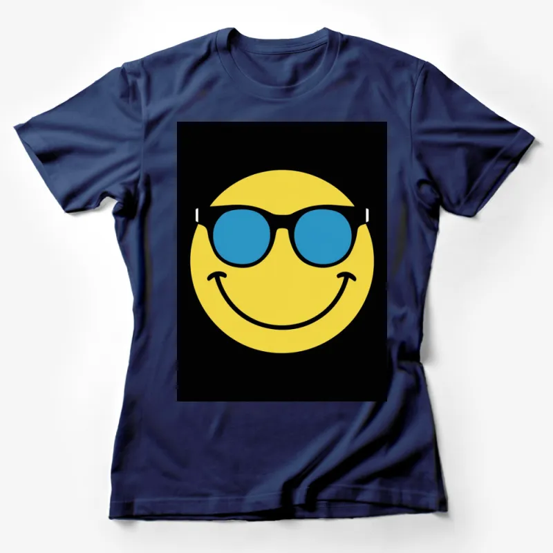 Smiling Face Emoji T-Shirt with Cool Blue Sunglasses, Unisex Graphic Tee for All Ages Female T-Shirt