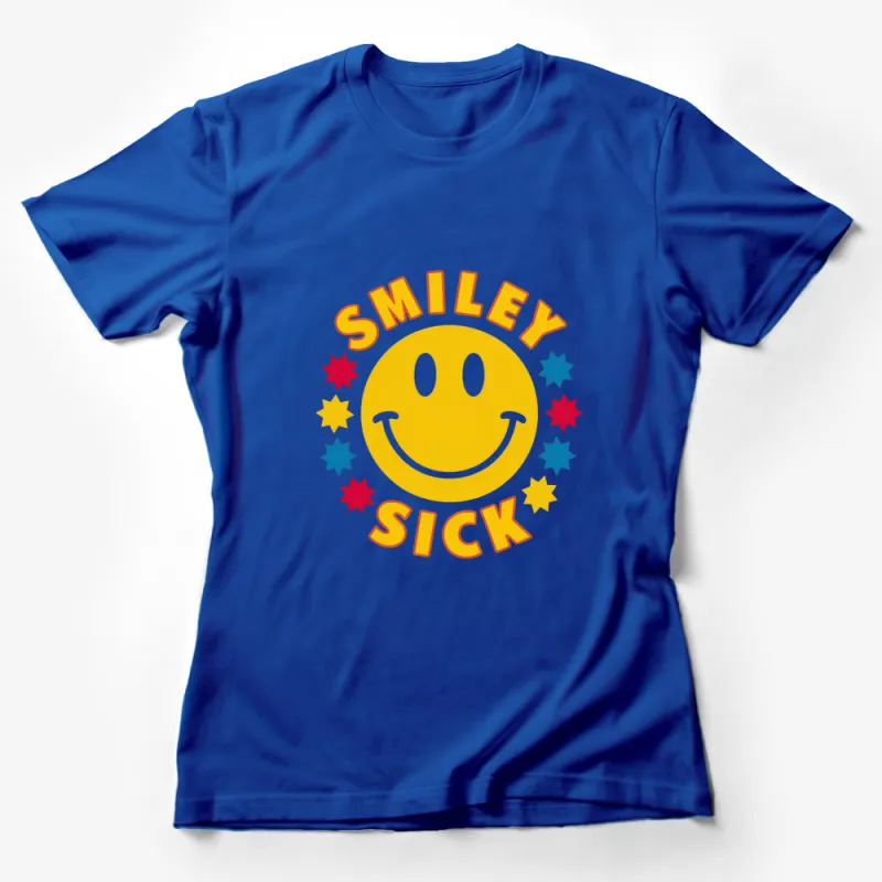 Colorful Smiley Sick Graphic T-Shirt, Yellow Smile Face with Stars, Unisex Casual Wear Female T-Shirt