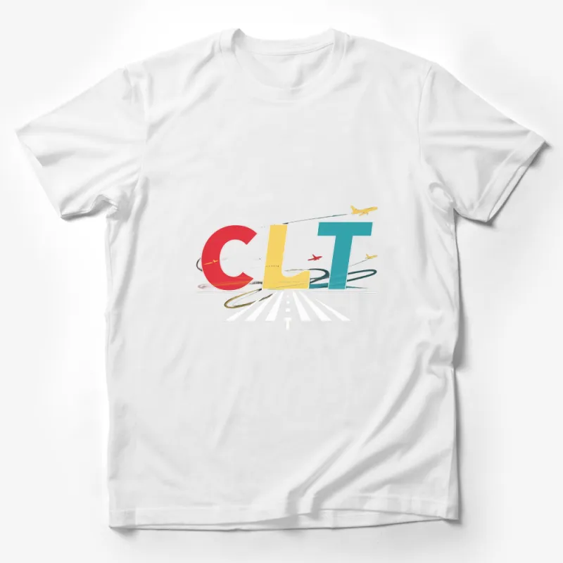 Trendy CULT Graphic T-Shirt with Colorful Letters and Airplanes Design Male T-Shirt