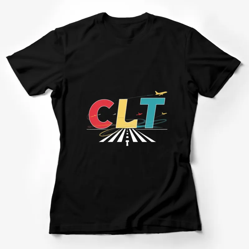 Trendy CULT Graphic T-Shirt with Colorful Letters and Airplanes Design Female T-Shirt