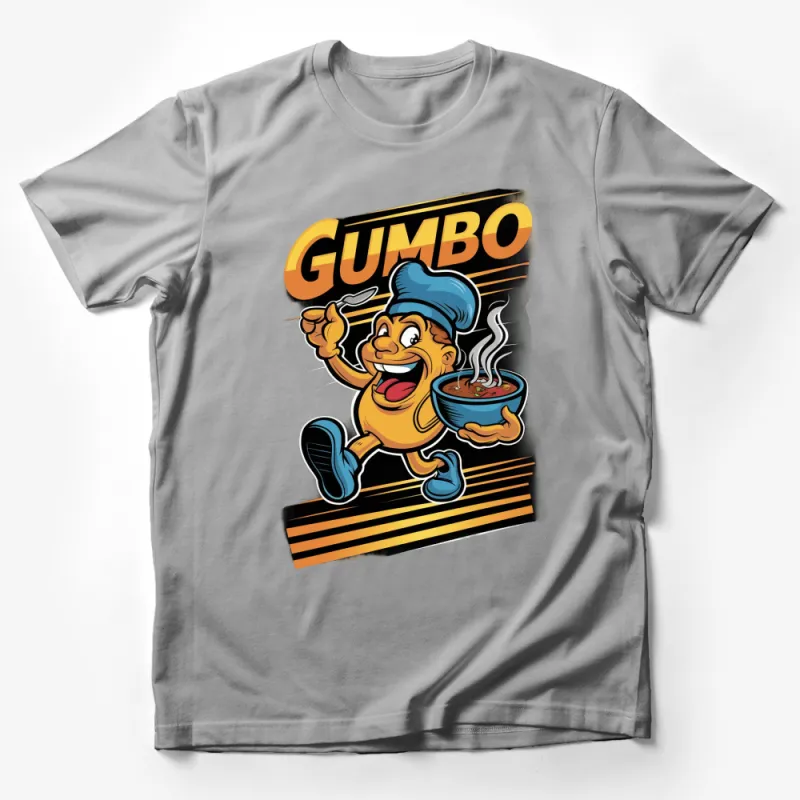 Retro Gumbo Chef Graphic T-Shirt, Vintage Style Cartoon Chef with Bowl of Gumbo, Fun Foodie Tee Male T-Shirt