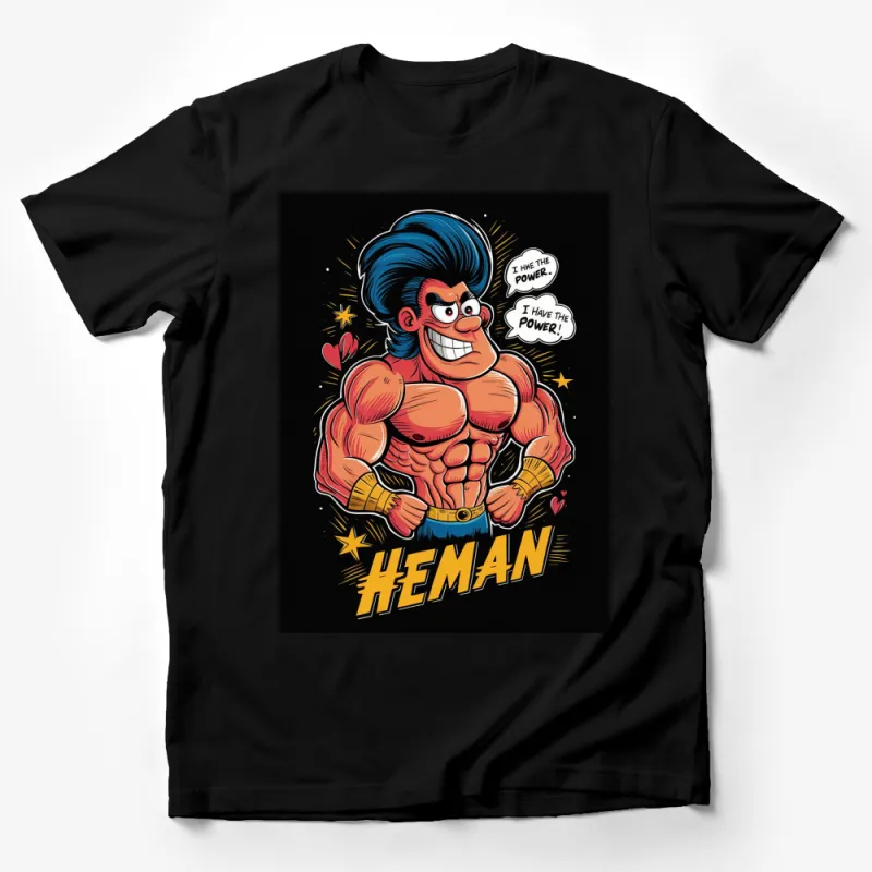 Vintage Cartoon Muscle Man T-Shirt, Retro 80's Inspired, Bold Graphic Tee, Unique Gift for Him Male T-Shirt