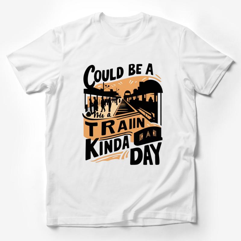 Train Kinda Day T-Shirt, Vintage Sunset Railway Graphic Tee, Urban Streetwear, Unisex Cotton Shirt for Commuters and Travelers Male T-Shirt