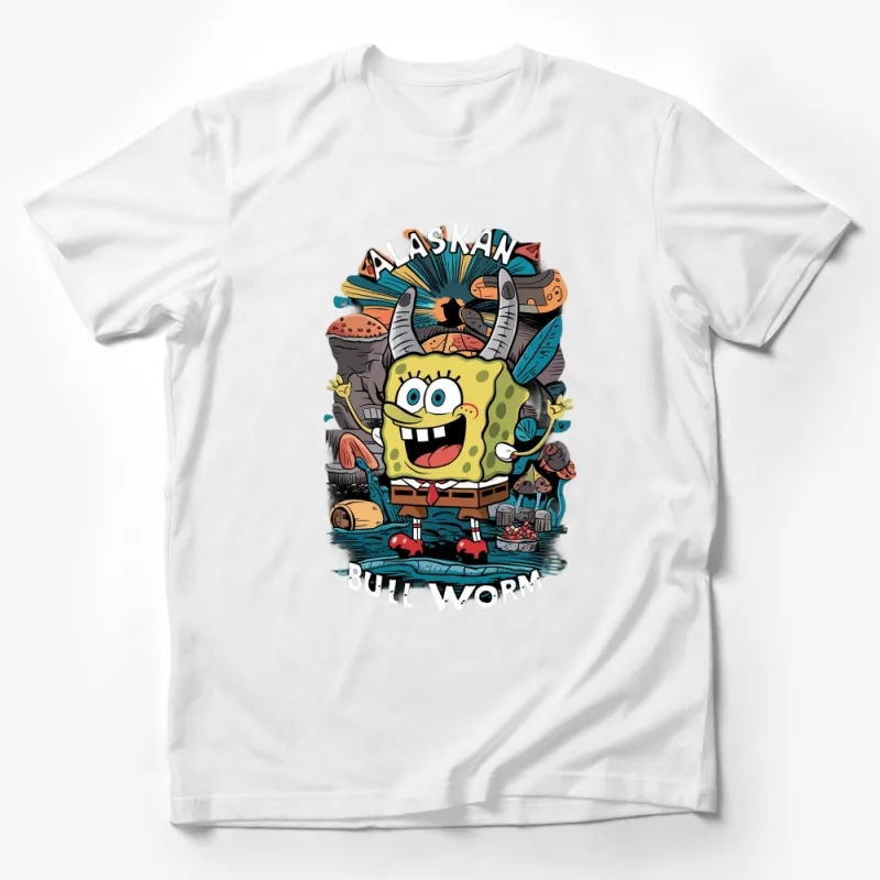 Alaskan Bull Worm SpongeBob T-Shirt, Colorful Cartoon Graphic Tee, Unisex Kids and Adult Sizes Male T-Shirt