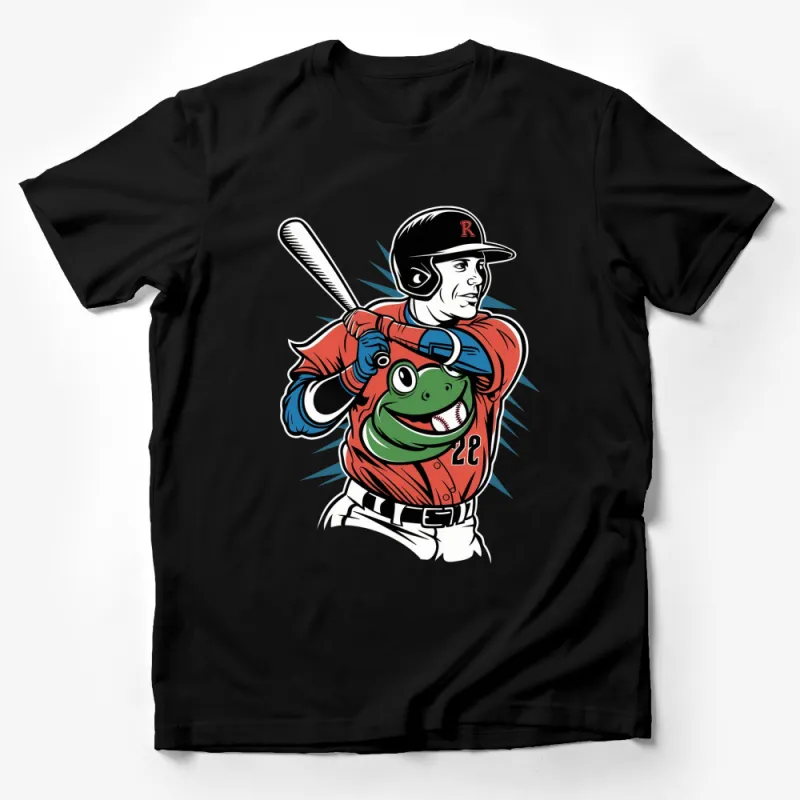 Cartoon Frog Baseball Player T-Shirt, Fun Sports Graphic Tee, Unisex Casual Wear for All Ages Male T-Shirt